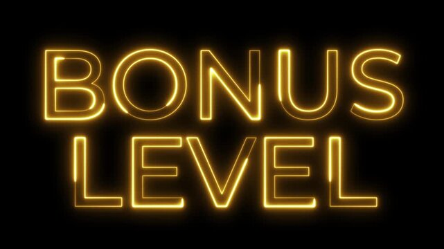 Glowing Neon Bonus Level Text Motion Graphic on Black Background