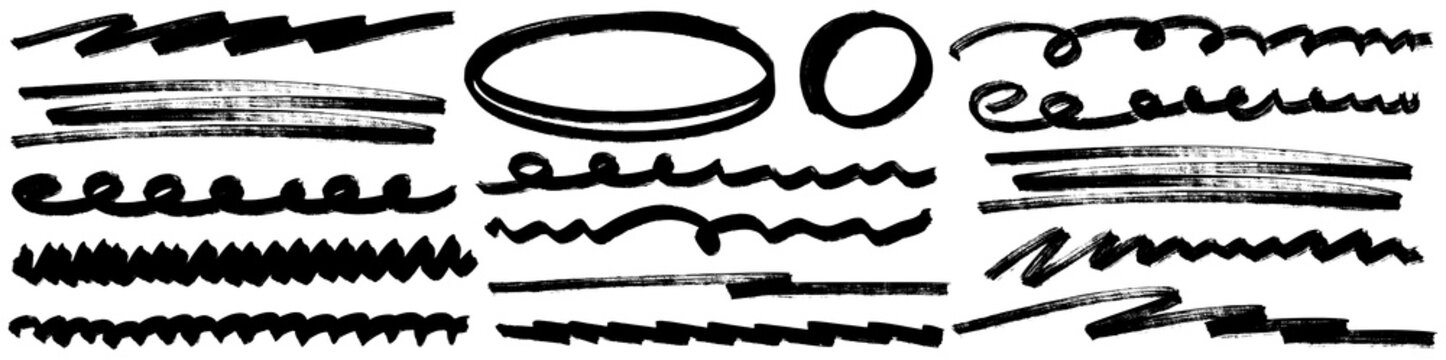 Hand drawn pen and pencil marker highlights flow with bold arrow circles. Underline strokes and marker arrow highlight bring expressive underscore energy.