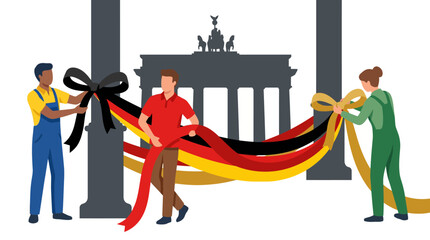 People Holding a Large Ribbon in Front of the Brandenburg Gate Landmark During a Ceremony. © Auhaz