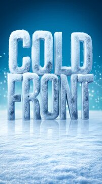 Cold Front Winter weather title animation with snow, ice block letters - a snowstorm 3d animated text sequence for severe storm alert or report - loop, vertical mobile friendly full screen, scroll