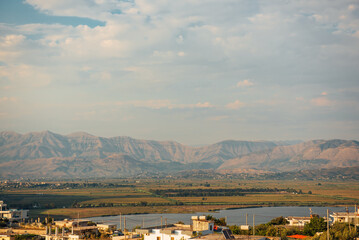 Fototapeta premium View over Lake Butrint and mountains near Sarandë Albania