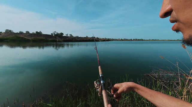 Fishing at the river during bright day