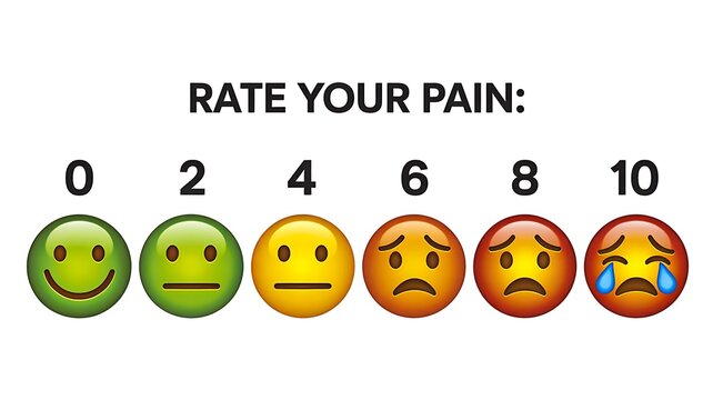 Pain rating scale with emotional face icons from happy to crying isolated on white background