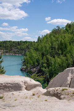 White Rocks Turquoise Lake Forest Summer View
