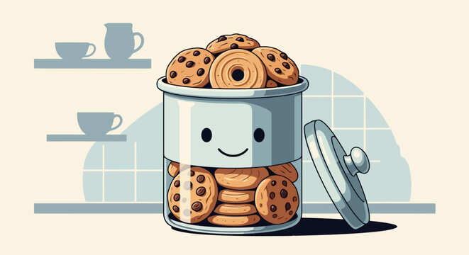 Charming cartoon cookie jar filled with delicious cookies.