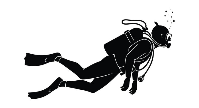 Scuba diver in full gear black silhouette