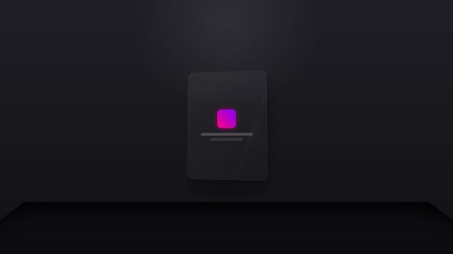 Minimalist Digital Card Animation with Pink Glow on Dark Background