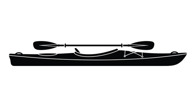 Kayak and paddle silhouette black and white