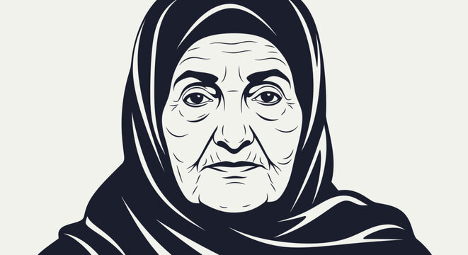Elderly Woman Portrait, Traditional Headscarf, Wisdom, Experience, Generational