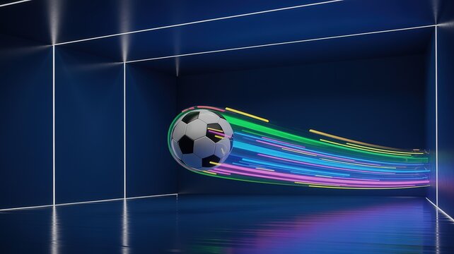 Dynamic Football World Cup Match Scene with Vibrant Green Pitch Flying White Ball and Intense Player Action Captured MidGame for Sports Themed Projects