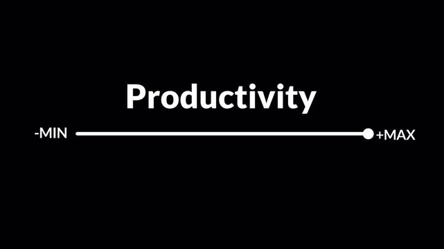 Productivity and efficiency concept The concept of business Productivity added on transparent background  Business adjusting virtual slider from min to max process 4K animation with alpha channel
