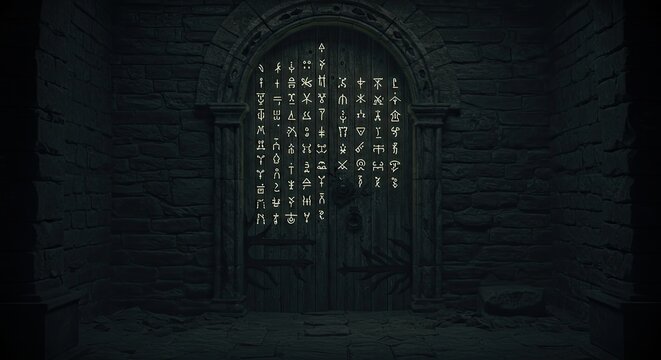 Dark old window with stained glass.
