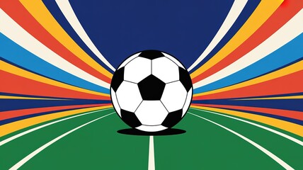 Obraz premium Dynamic Neon-Lit Football World Cup Kickoff Scene with Bold Action Lines and Energetic Red Gold Palette for Sports Marketing Broadcast Graphics