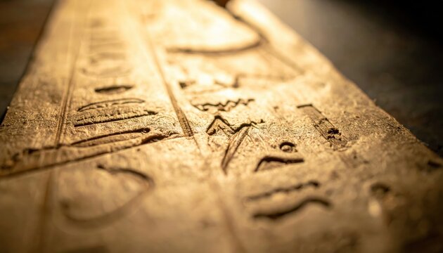Detailed close-up of worn papyrus fragment showcasing faded ancient Egyptian hieroglyphic text