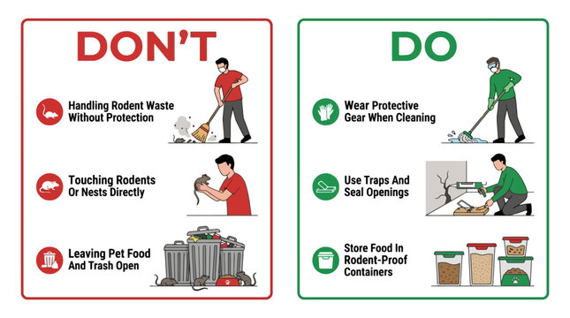 Rodent Control Dos and Donts Infographic for Pest Prevention and Health Safety Guidelines. EPS Editable. Vector Illustrations.