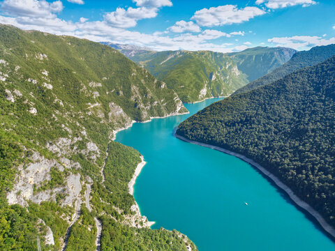 Piva lake and tara river canyon landscape in montenegro