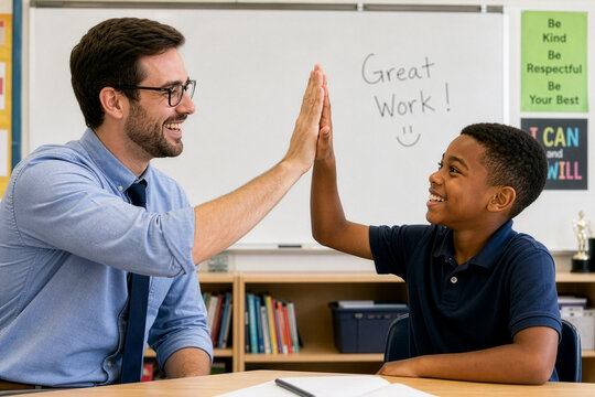 Teacher And Student High-five Photo Of Teacher And Student High Five