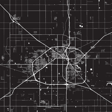 Lubbock Texas Vector Map, Detailed City Street Map Black and White Minimalist Line Art