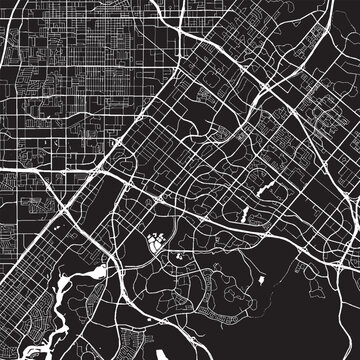 Irvine California Vector Map, Detailed City Street Map Black and White Minimalist Line Art