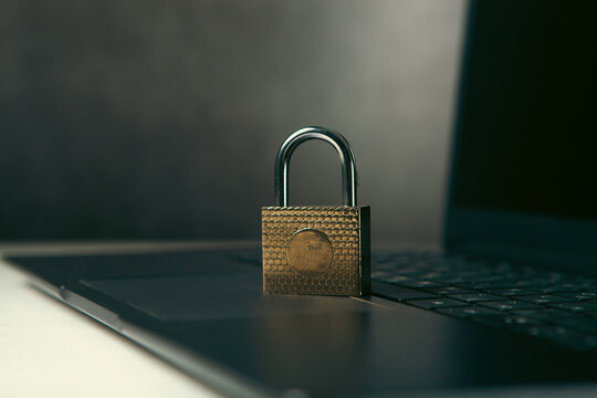 Laptop with a padlock on the screen. Internet security concept.