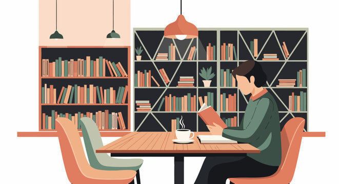 Person engrossed in reading a book at a table.