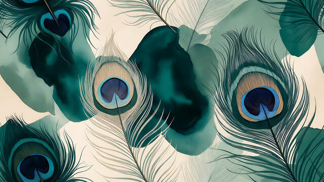 A luxurious feather-inspired pattern with elegant emerald and champagne tones.