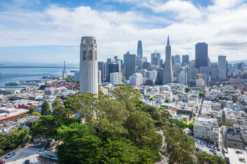 Naklejka premium Aerial view of the skyline of Coitta, San Francisco, California.