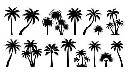 Naklejka premium Tropical Palm Tree Silhouette Collection Vector Illustration for Summer and Beach Design