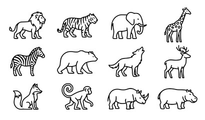 Hand Drawn Wild Animal Outline Icon Collection Vector Illustration for Nature Design © Songkari