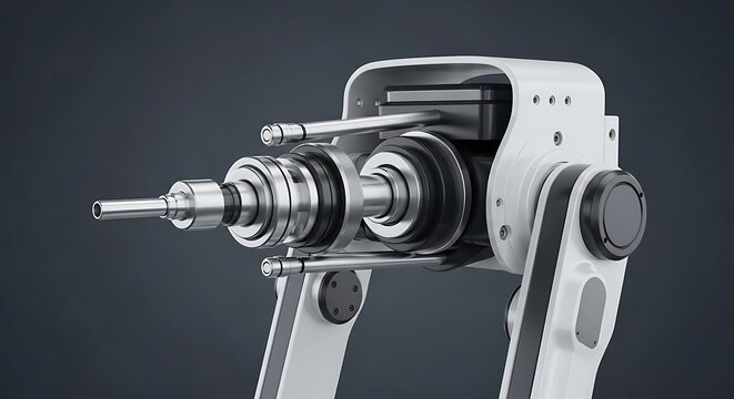 Advanced robotic arm end effector with precise mechanical components and industrial automation technology against a neutral background