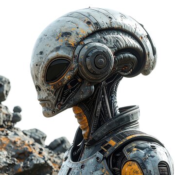 Alien robot head in profile.