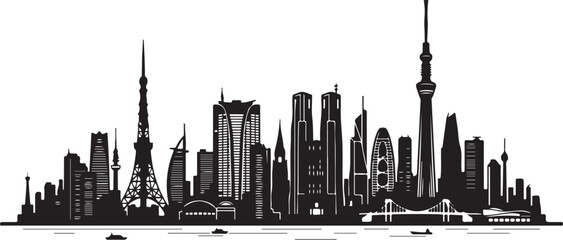 Obraz premium City skyline, urban landscape, black silhouette, modern architecture, cityscape vector