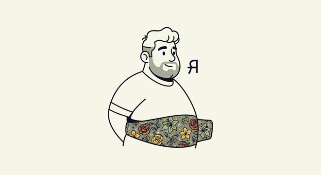 Bearded Man Wearing White Shirt and Floral Pattern Belt