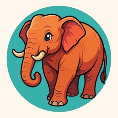 Obraz premium A cartoon orange elephant standing on a teal circle against a white background with a playful expression.