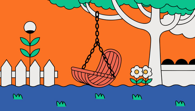 vector illustration of a tree with swing chair 