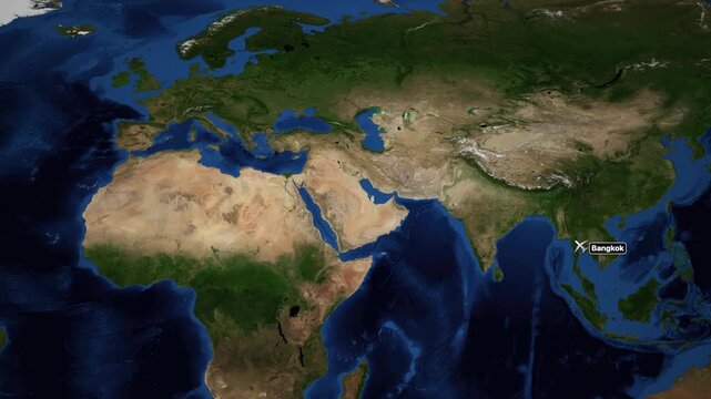 Animated Flight Route Map from Bangkok Thailand to Dublin Ireland