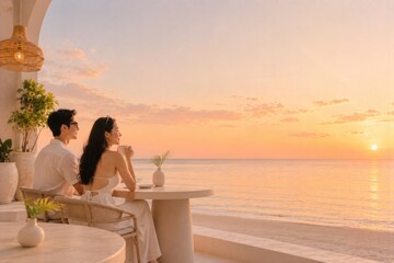 Obraz premium Luxury tropical summer moments by the infinity pool, beachside relaxation and wellness lifestyle.
