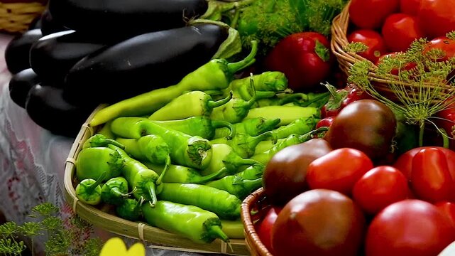 Close-up of various vegetables for sale at the market or in the store.