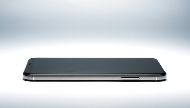 Black smartphone isolated on a light gray studio background.