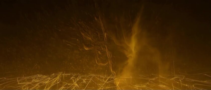 Glowing Red Wireframes Morphing into Liquid Gold Silk