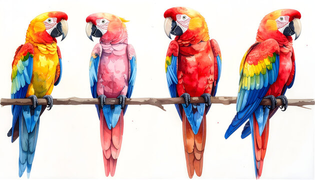 Parrot species displaying brilliant colors and feather textures in an eye catching soft professional ornithological illustration avian diversity vibrant tropical atmosphere generative AI