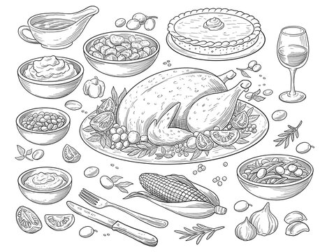 Thanksgiving food set illustration