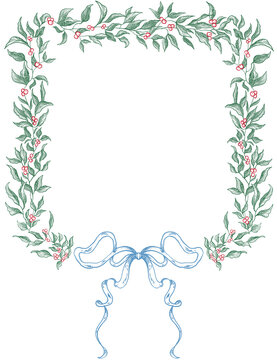 Vintage Botanical Border Frame Line Art Illustration