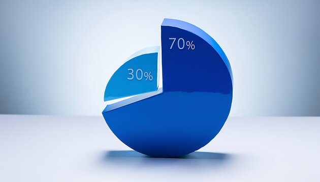 3D pie chart showing seventy and thirty percent blue segments.
