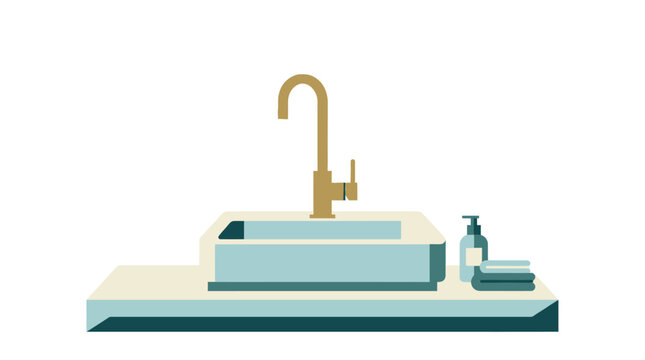 Single Flat Icon Illustration of Modern Bathroom Sink and Faucet Sophisticated Drib (1) 2X Editable Vector Design