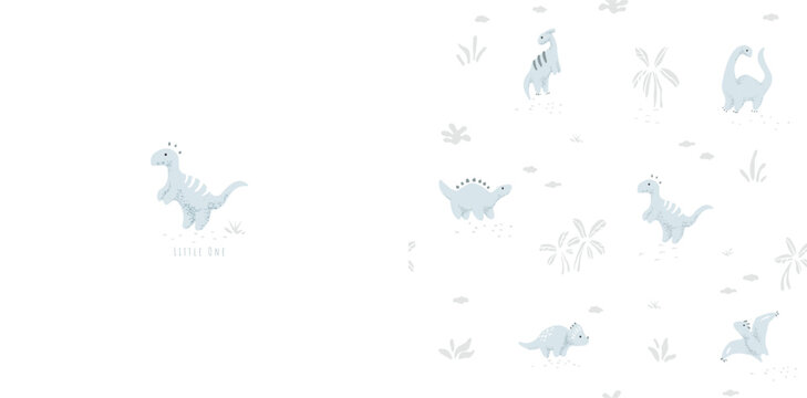 Cute tiny dinosaur seamless pattern