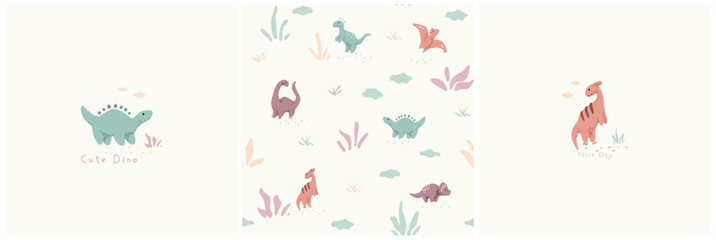 Cute tiny dino seamless patten © Vasileva