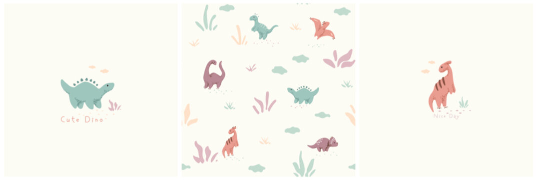 Cute tiny dino seamless patten
