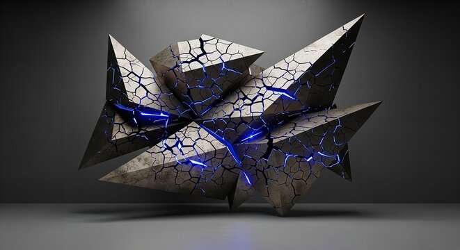 Abstract Geometric Crystal Formation with Blue Glow in Dark Minimalist Setting