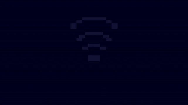 Pixelated wireless connection symbol indicating loss of internet access or network unavailability, a common user interface element for device status alerts or system warnings